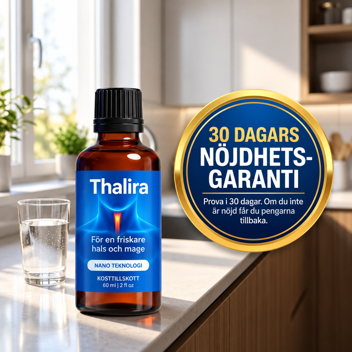 Thalira™ | Flytande formula för lugnare hals & behagligare kvällar