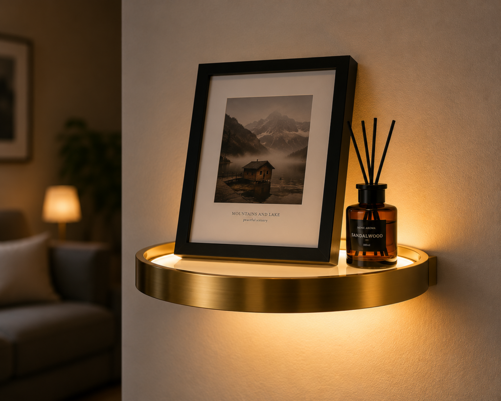 LjusHylla™ | Förvandla tomma väggar till en stilfull blickfångare med varm LED-belysning