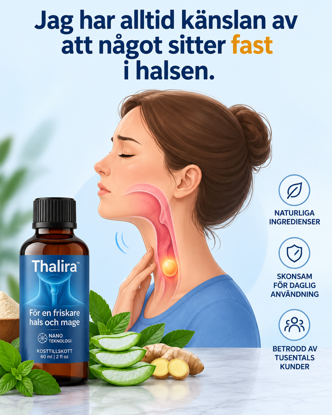 Thalira™ | Flytande formula för lugnare hals & behagligare kvällar