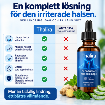 Thalira™ | Flytande formula för lugnare hals & behagligare kvällar