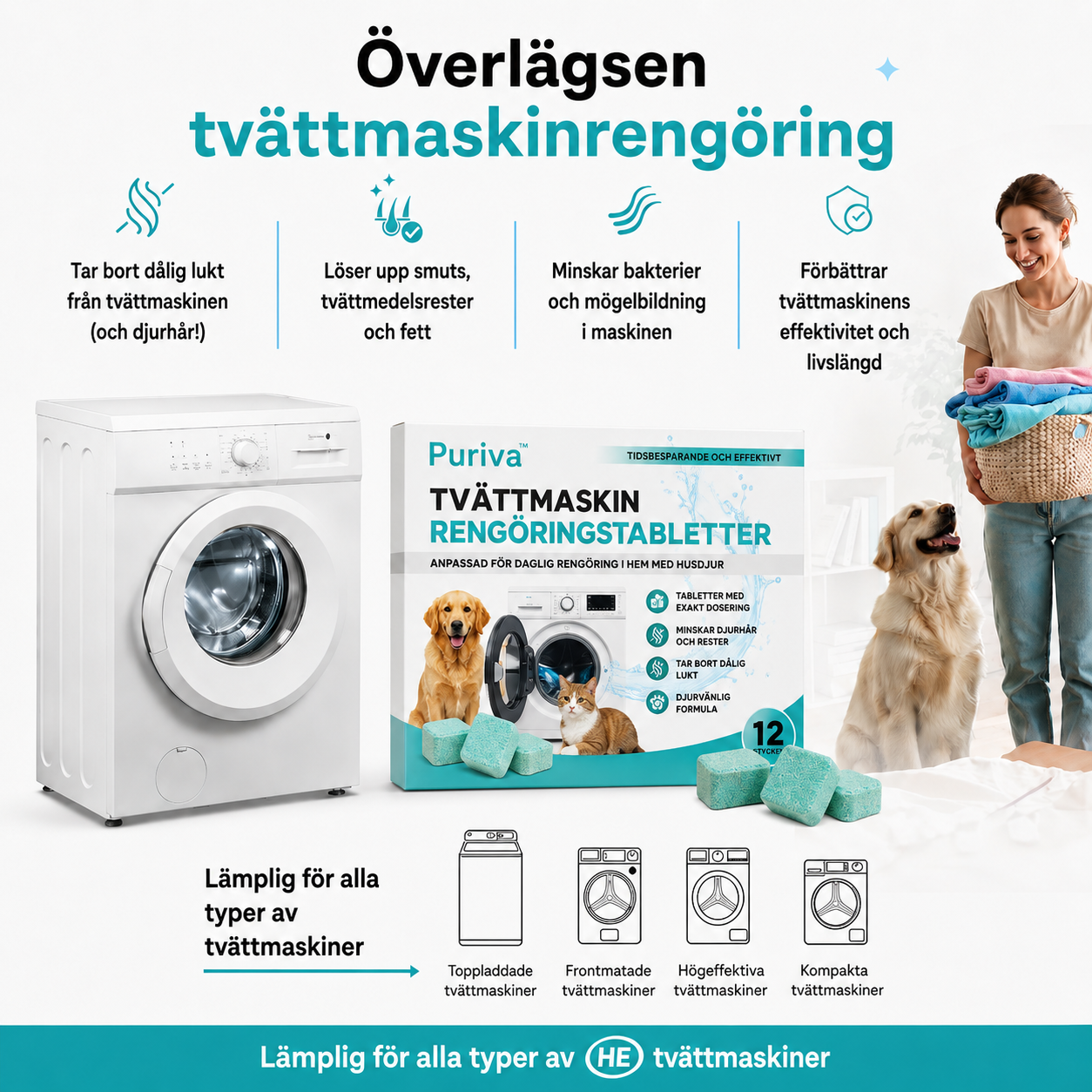 Puriva™ | Eliminera dålig lukt och dolda rester i tvättmaskinen