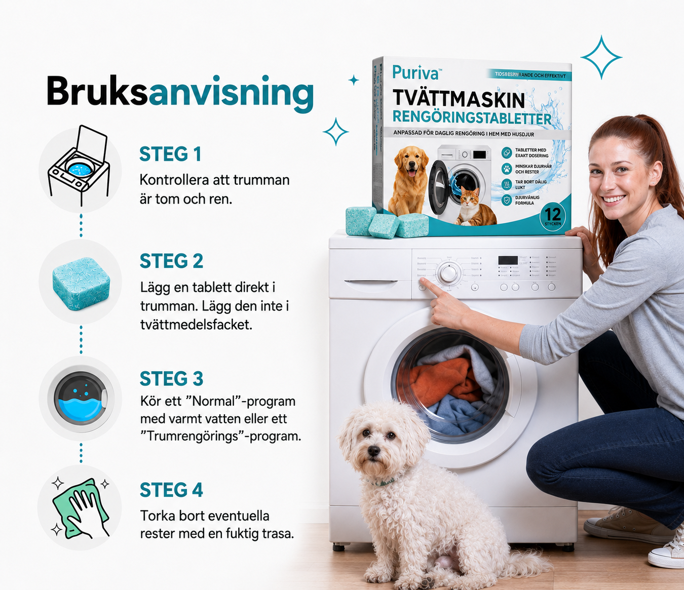 Puriva™ | Eliminera dålig lukt och dolda rester i tvättmaskinen