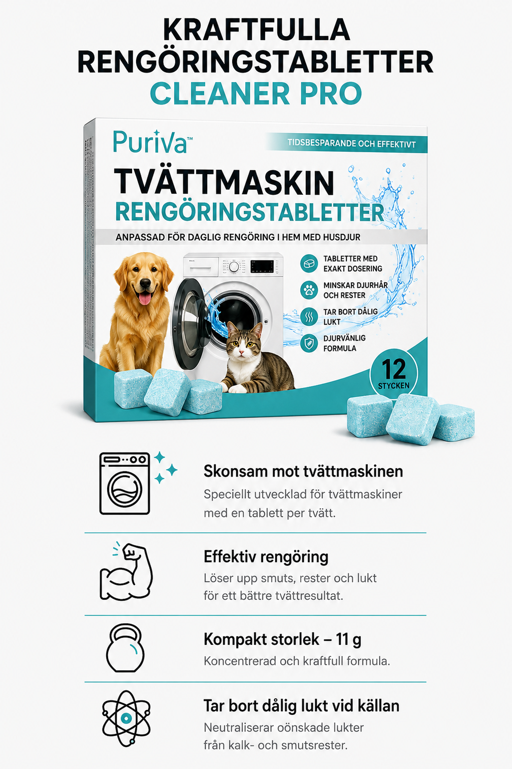 Puriva™ | Eliminera dålig lukt och dolda rester i tvättmaskinen
