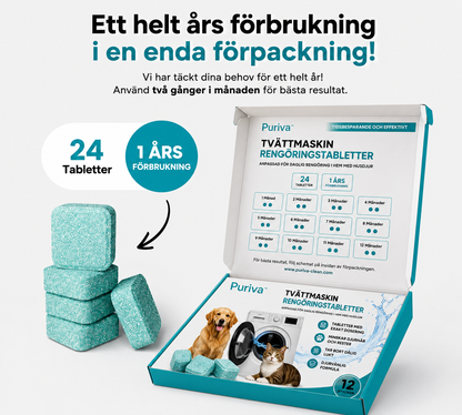 Puriva™ | Eliminera dålig lukt och dolda rester i tvättmaskinen