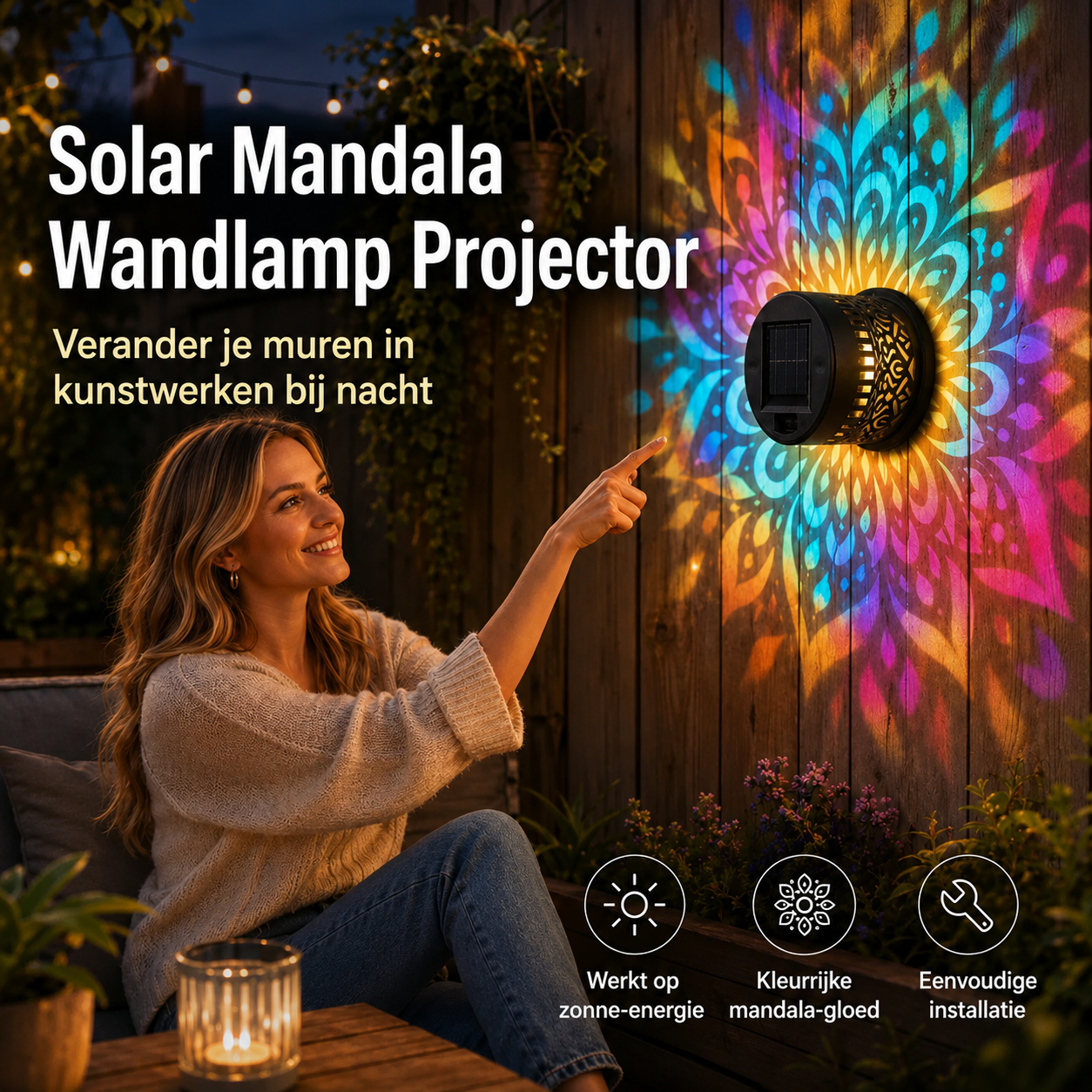 ProjectAura™ | Solenergi Mandala Vägglampa med Projektor