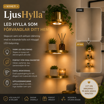 LjusHylla™ | Förvandla tomma väggar till en stilfull blickfångare med varm LED-belysning