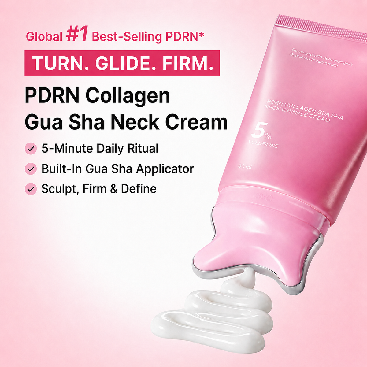 PDRN Collagen Gua Sha Halskräm för rynkor | Minskar synliga halslinjer & stramar upp huden
