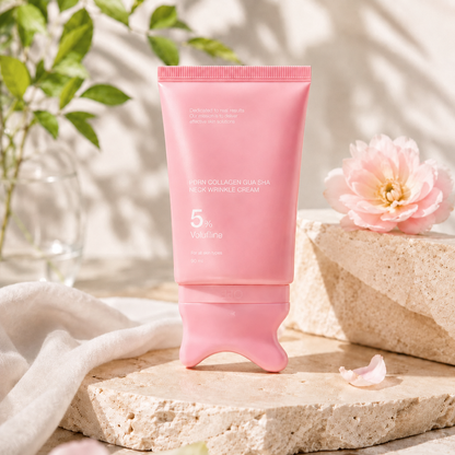 PDRN Collagen Gua Sha Halskräm för rynkor | Minskar synliga halslinjer & stramar upp huden