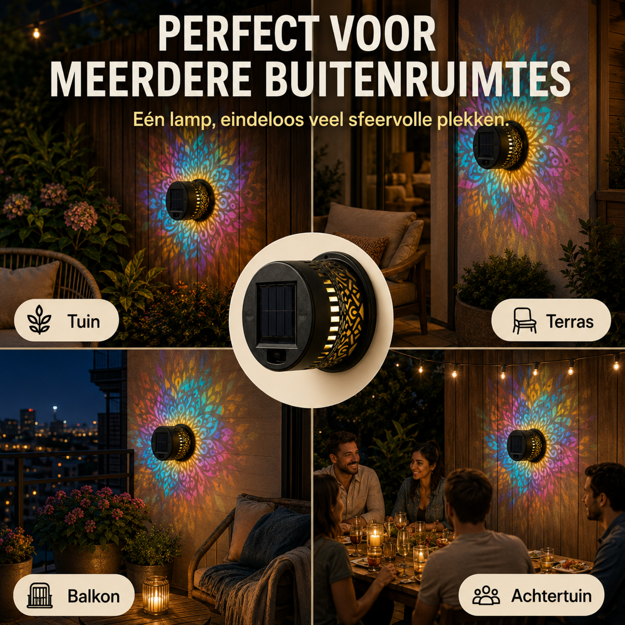ProjectAura™ | Solenergi Mandala Vägglampa med Projektor
