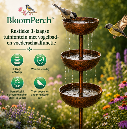 BloomPerch™ | Rustiek ijzeren vogelbad voederstation grondpen