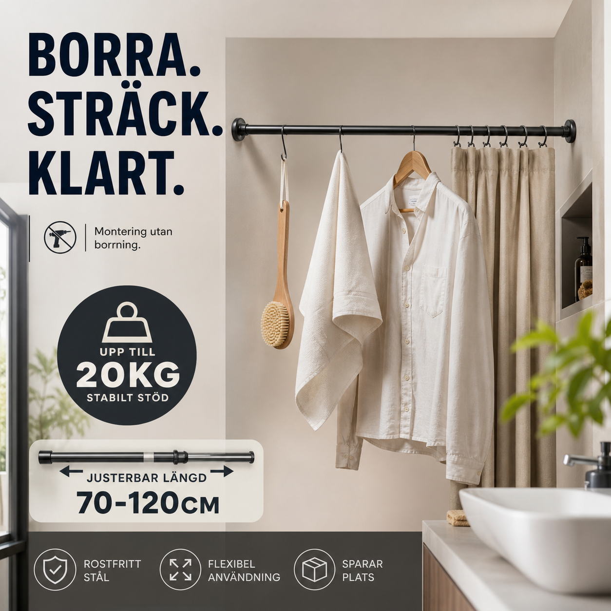 Hängstång - för enkel förvaring utan borrning