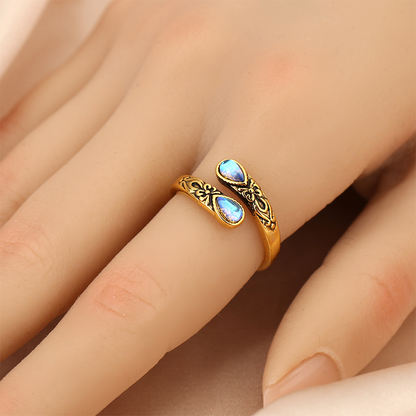 💍 1+1 GRATIS! ⏳ Moonring™ – Vintage justerbar öppen ring med droppformad glödande zirkon – elegant, tidlös och perfekt för både vardag och fest 💧✨
