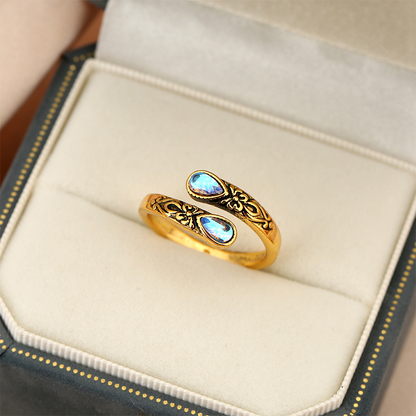 💍 1+1 GRATIS! ⏳ Moonring™ – Vintage justerbar öppen ring med droppformad glödande zirkon – elegant, tidlös och perfekt för både vardag och fest 💧✨