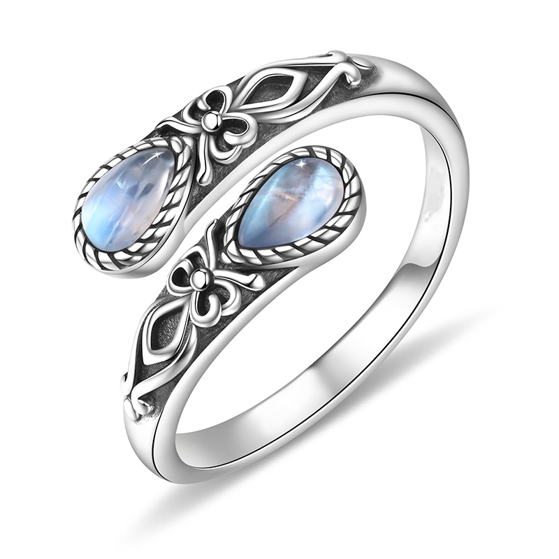 💍 1+1 GRATIS! ⏳ Moonring™ – Vintage justerbar öppen ring med droppformad glödande zirkon – elegant, tidlös och perfekt för både vardag och fest 💧✨